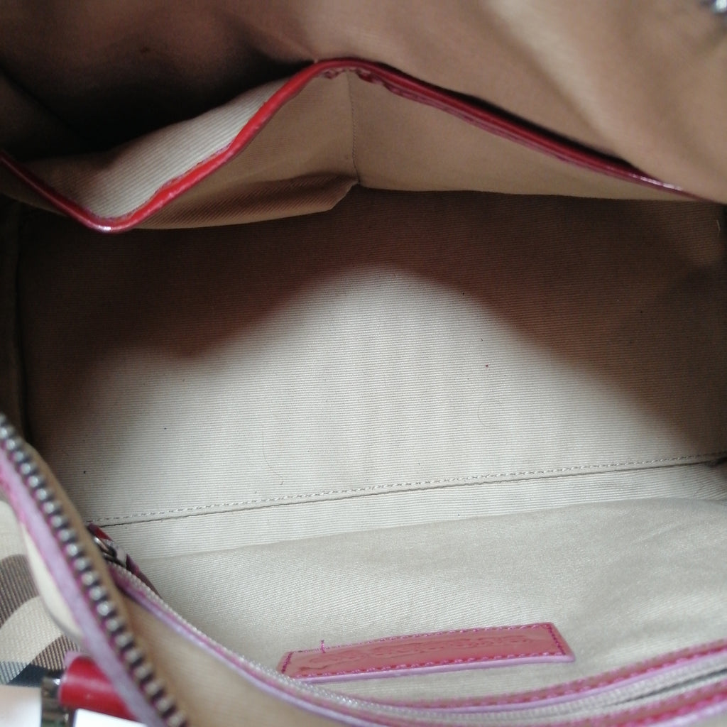 Burberry Nova Check & Maroon Leather Bowling Bag