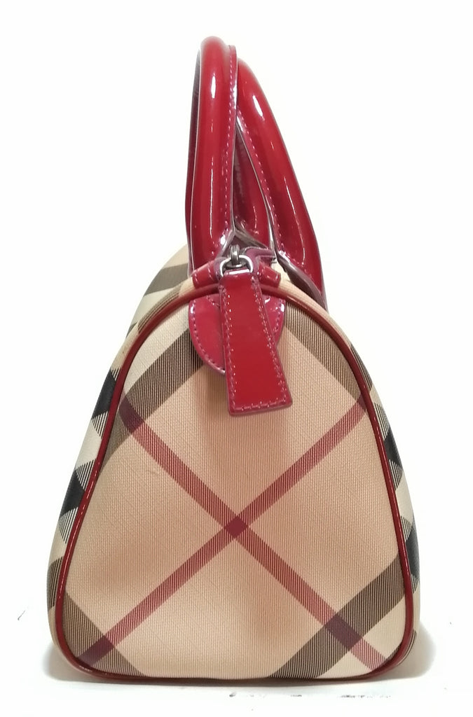 Burberry Nova Check & Maroon Leather Bowling Bag