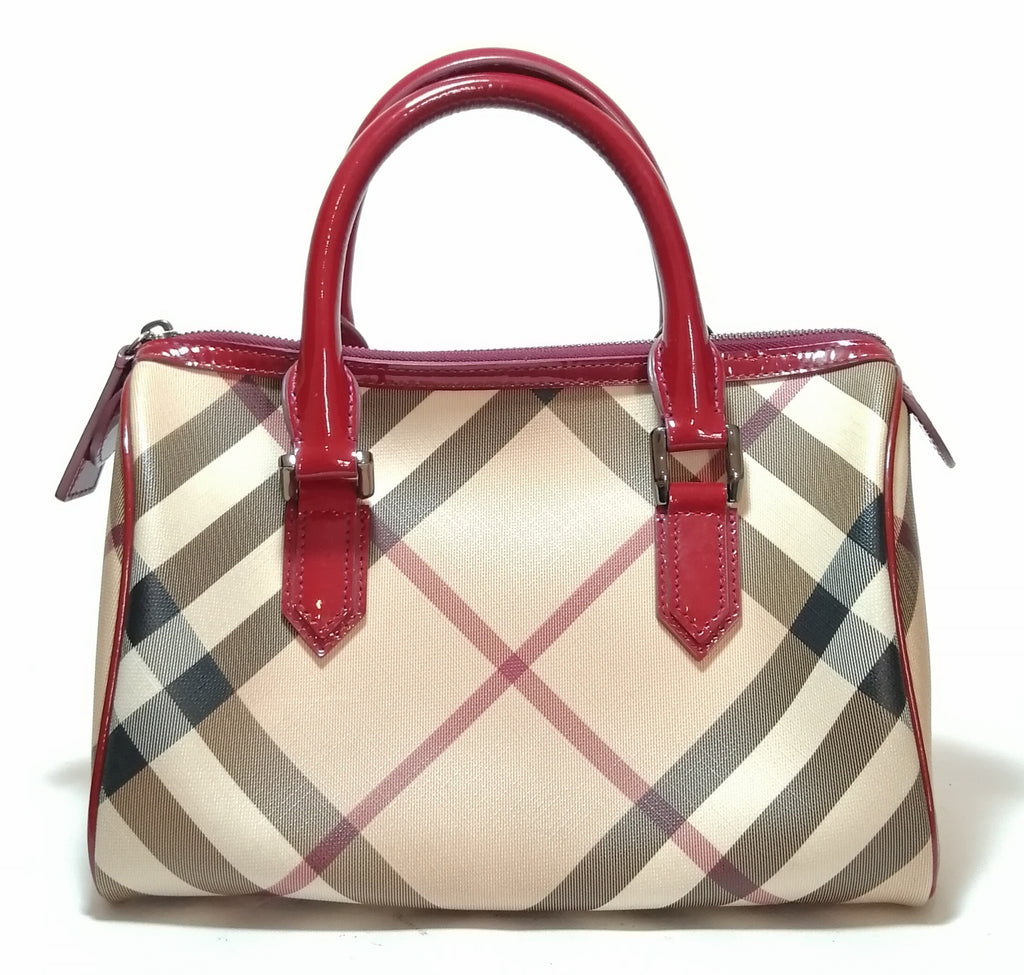 Burberry Nova Check & Maroon Leather Bowling Bag