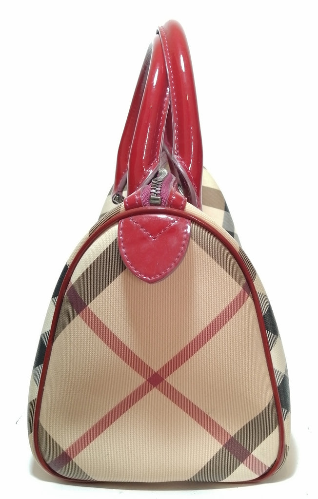 Burberry Nova Check & Maroon Leather Bowling Bag