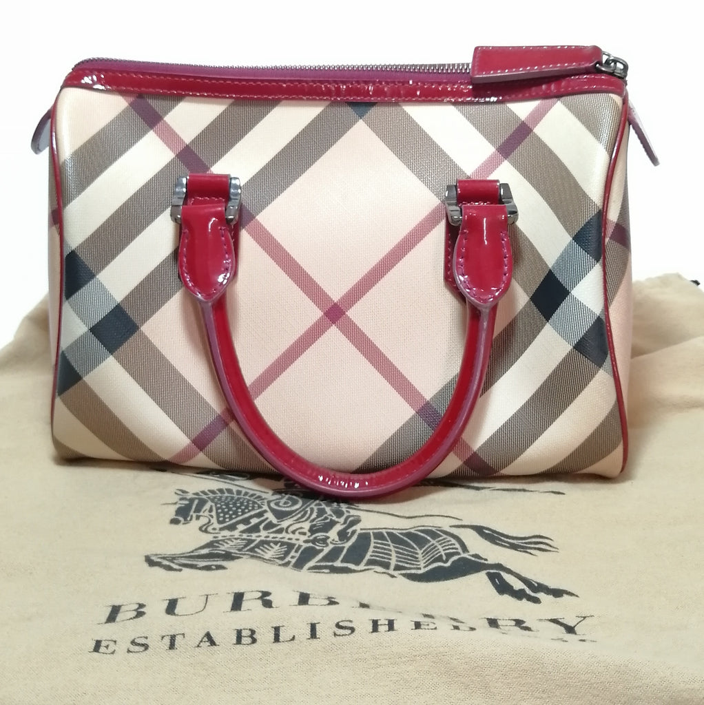 Burberry Nova Check & Maroon Leather Bowling Bag