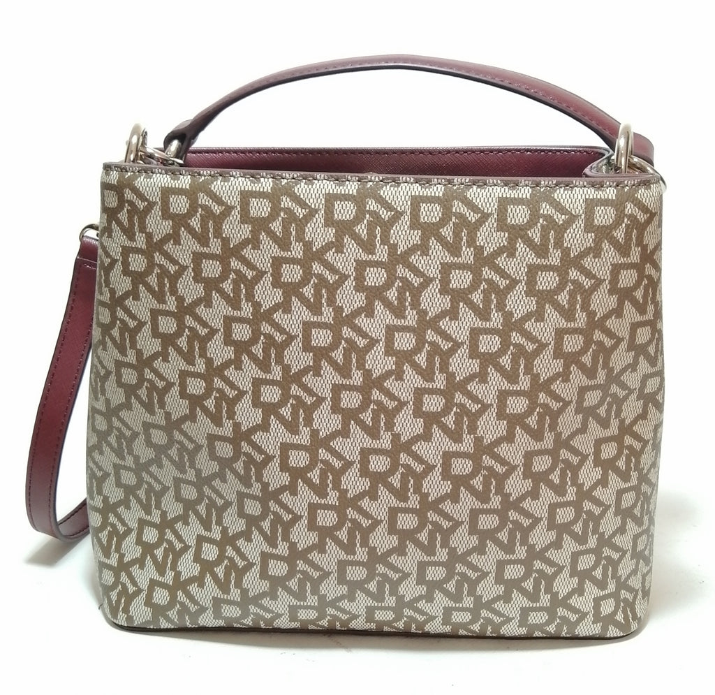 DKNY Monogram Coated Canvas with Maroon Leather Convertible Bag
