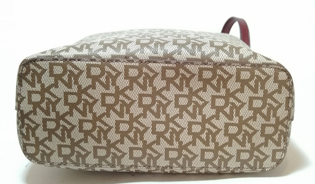 DKNY Monogram Coated Canvas with Maroon Leather Convertible Bag