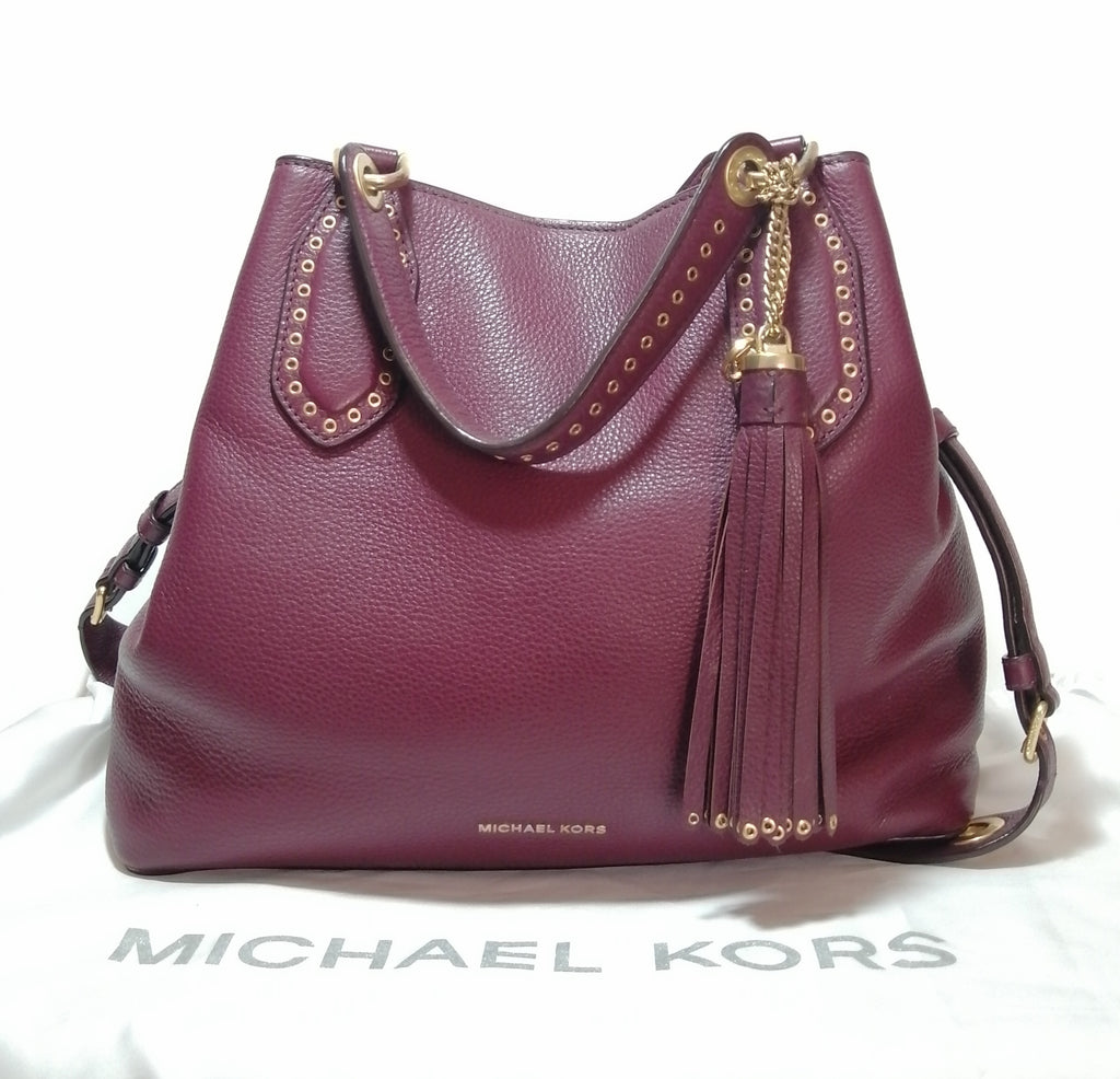 Michael Kors Maroon Leather Brooklyn Large Grab Bag