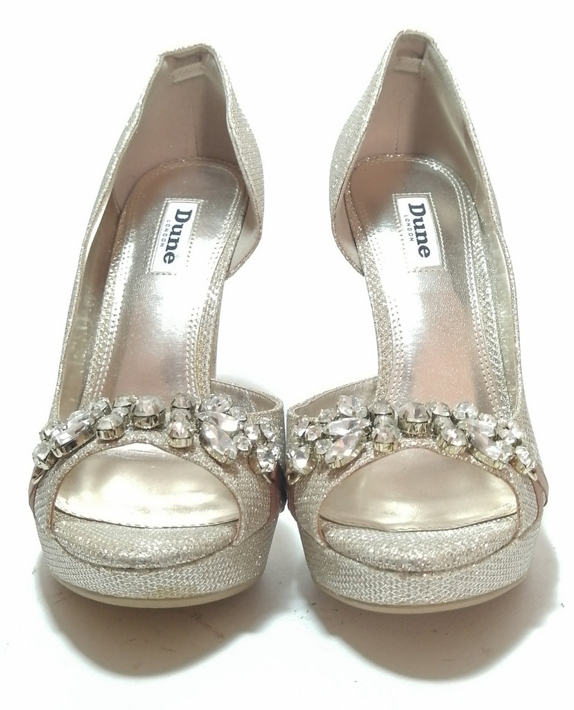 Dune Metallic Rhinestone Peep-toe Pumps