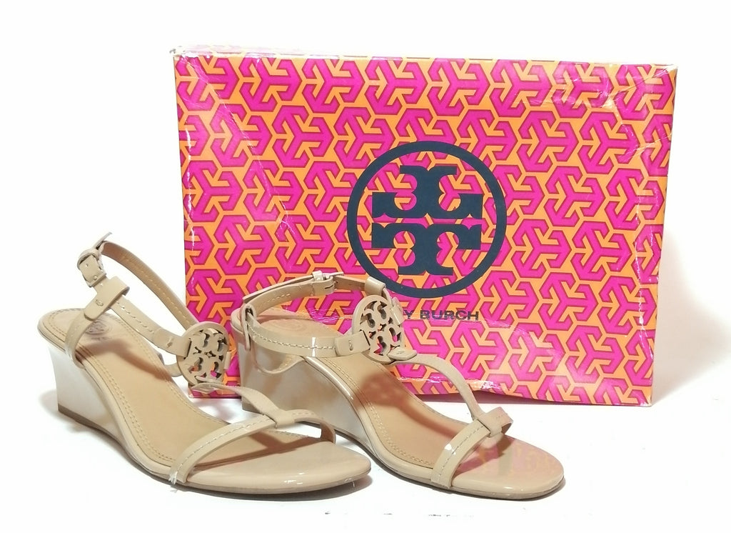 Tory Burch 'Gabriel' Beige Patent Leather Wedges | Gently Used |