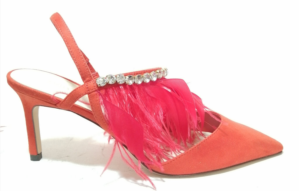 Charles & Keith Orange Suede Feather Mules