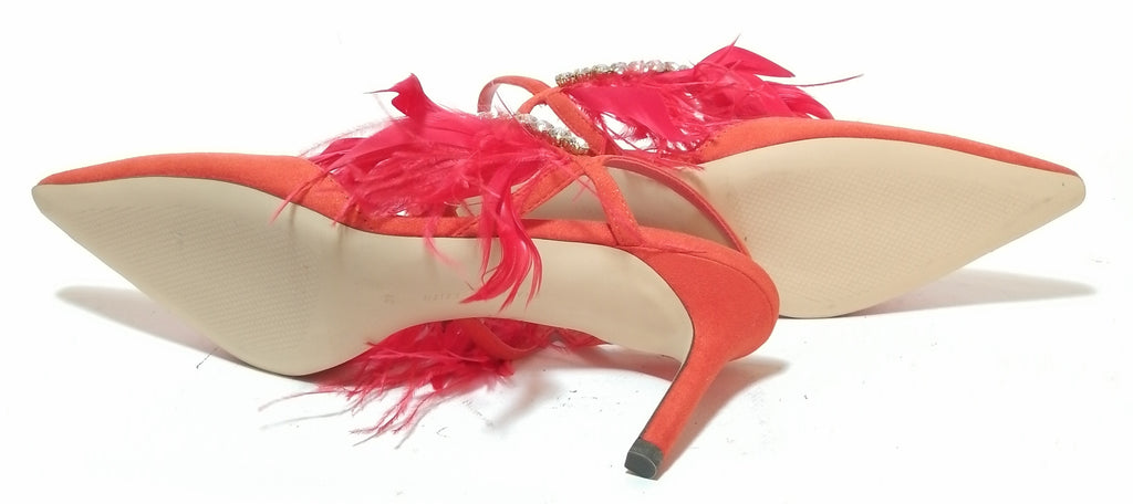 Charles & Keith Orange Suede Feather Mules