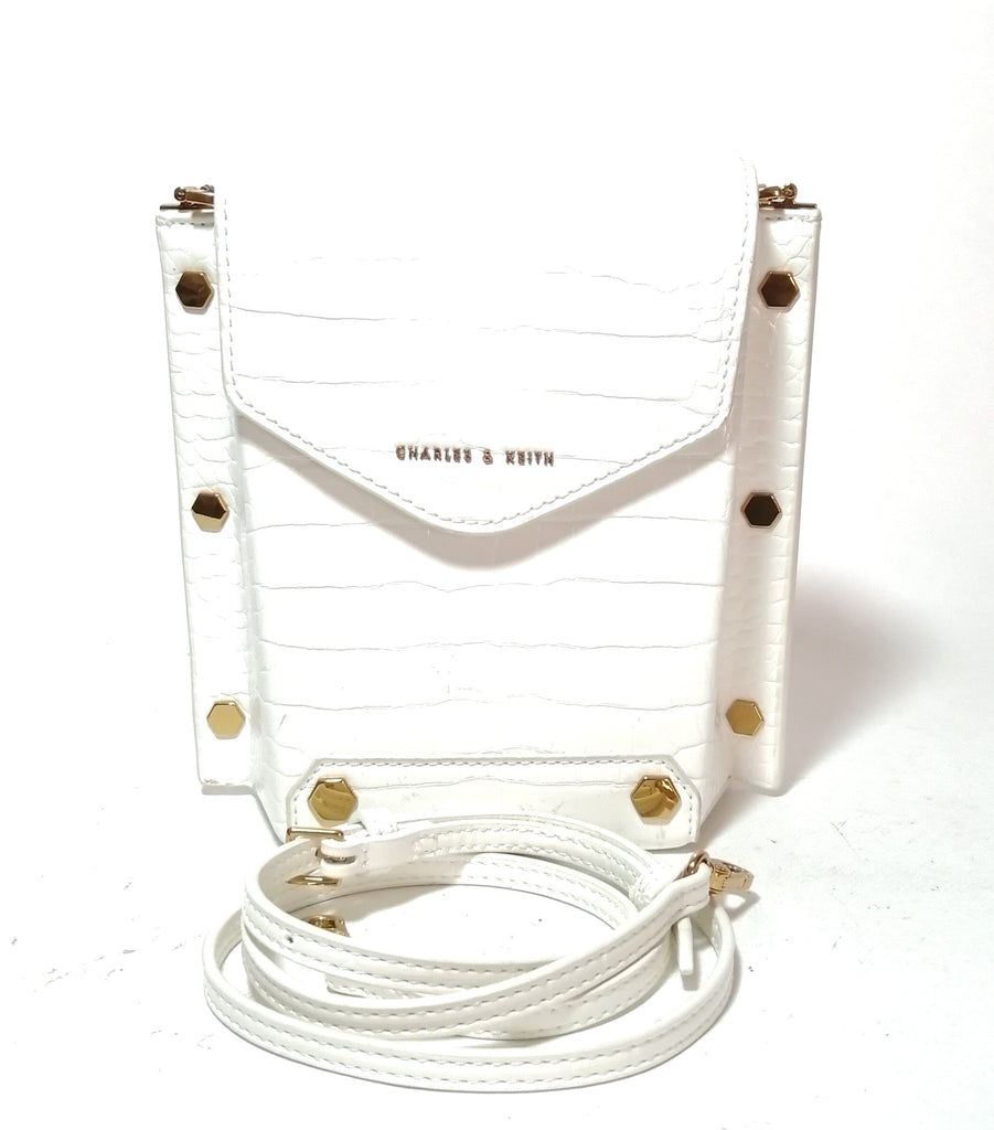 Charles & Keith White Croc Embossed Cross Body Bag | Gently Used |