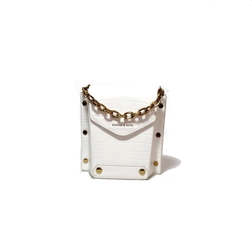 Charles & Keith White Croc Embossed Cross Body Bag | Gently Used |