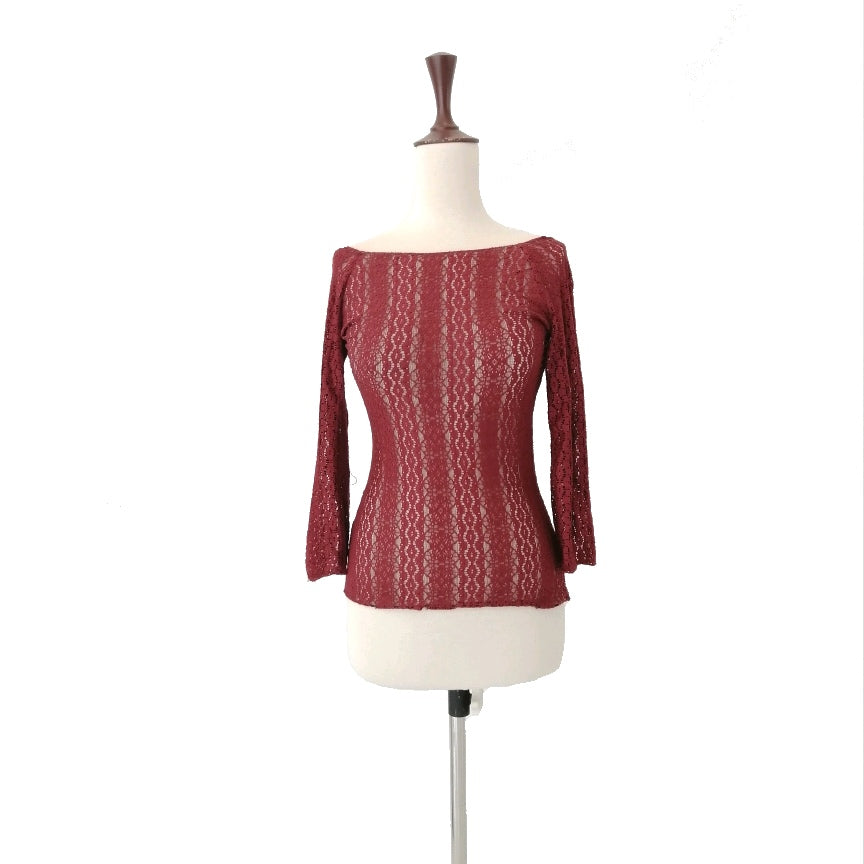Mango Maroon Lace Top | Gently Used |