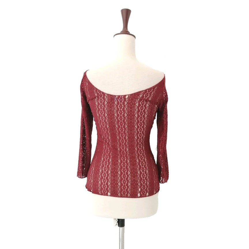 Mango Maroon Lace Top | Gently Used |