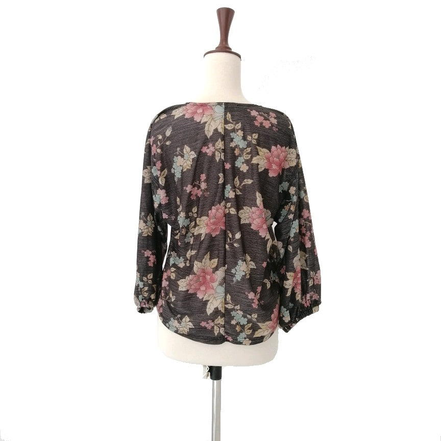 Mango Grey Floral Metallic Printed Blouse | Gently Used |
