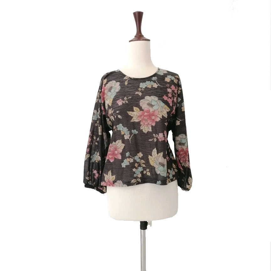 Mango Grey Floral Metallic Printed Blouse | Gently Used |