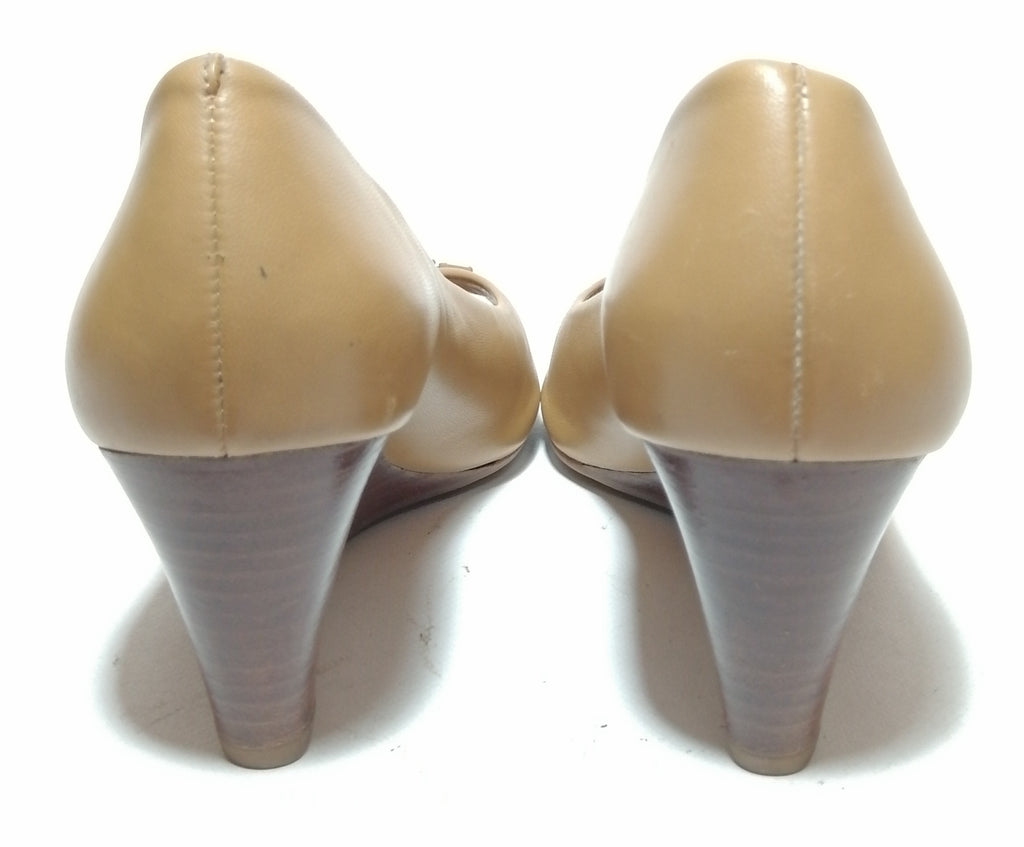 Tory Burch Tan Peep Toe Wedges
