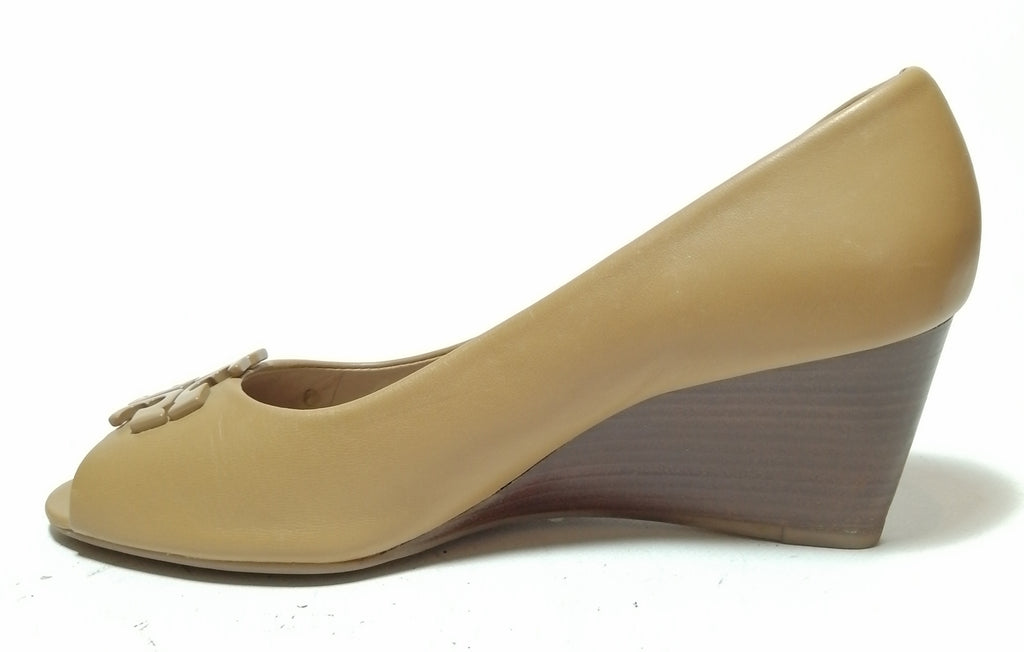 Tory Burch Tan Peep Toe Wedges