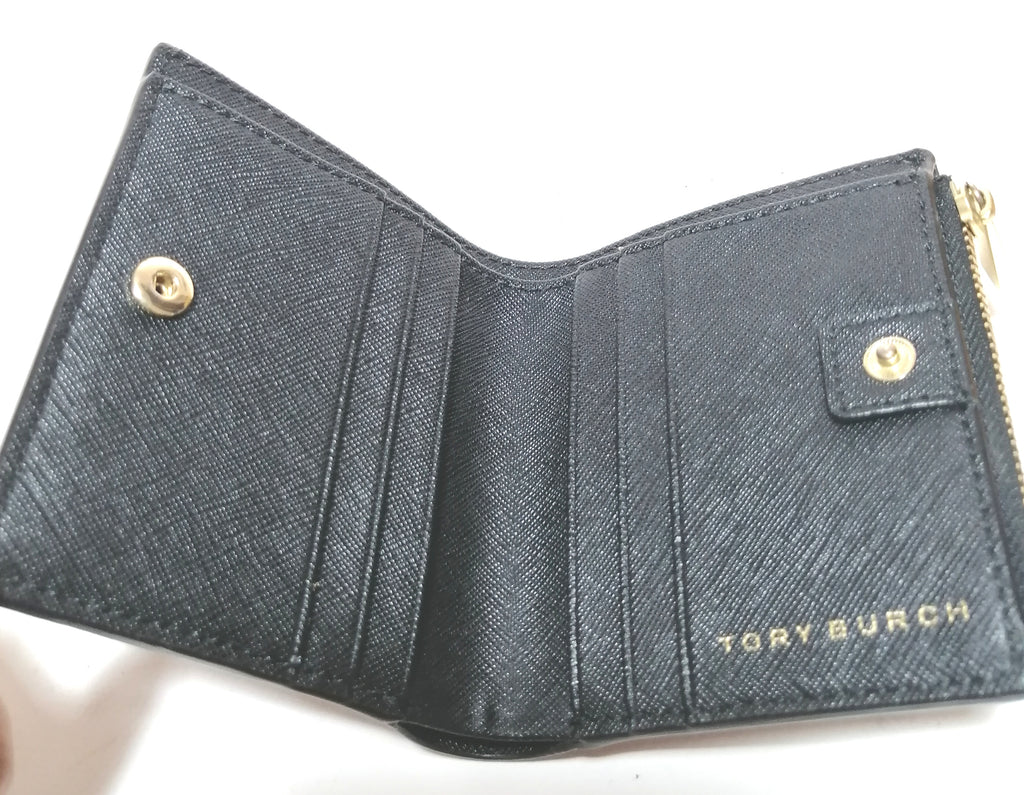 Tory Burch Black Leather Bi-fold Mini Wallet | Pre Loved |