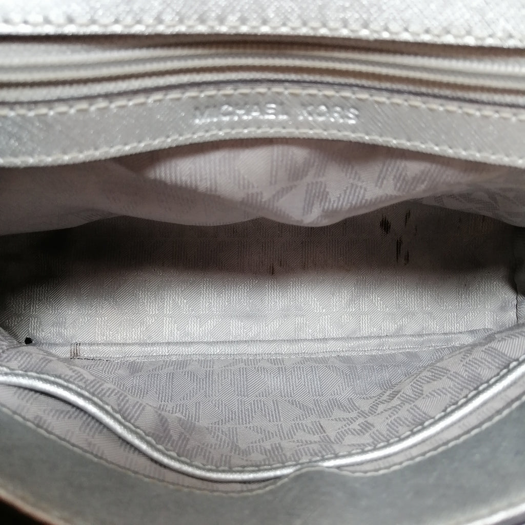 Michael Kors AVA Silver Leather Cross Body Bag | Pre Loved |