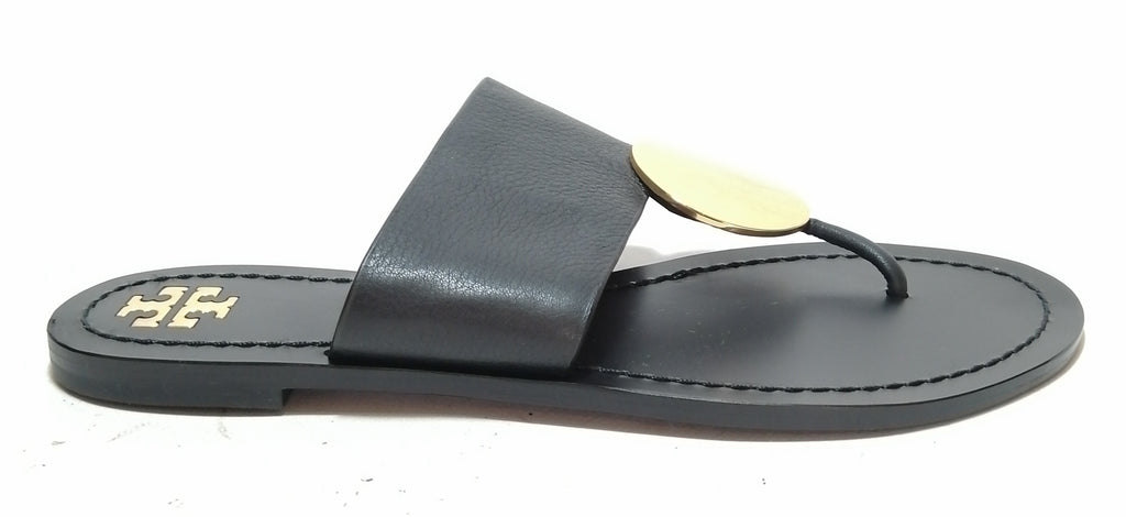 Tory Burch Patos Disk Black Leather Sandals | Brand New |