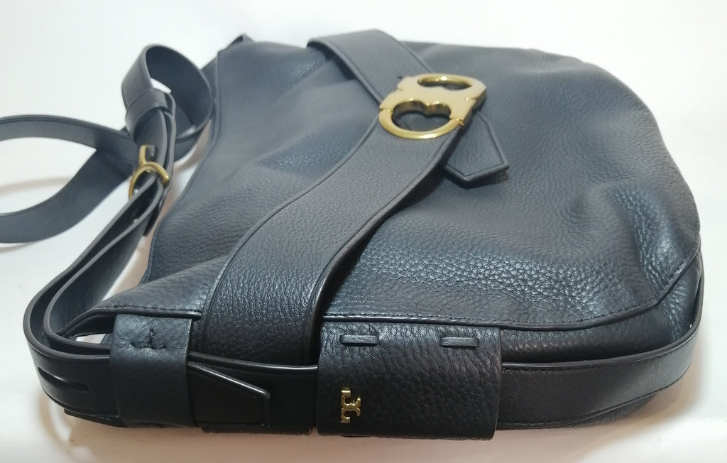 Tory Burch Black Pebbled Leather Gemini Link Cross Body Bag | Gently Used |