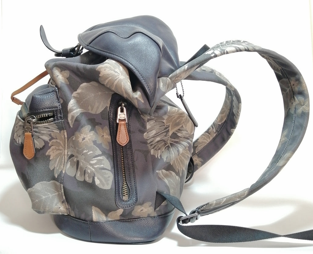 Coach Coated Canvas & Leather Navy Floral Backpack | Gently Used |