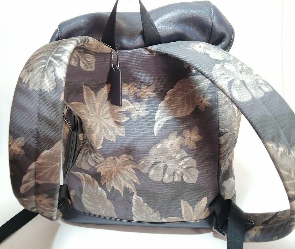 Coach Coated Canvas & Leather Navy Floral Backpack | Gently Used |