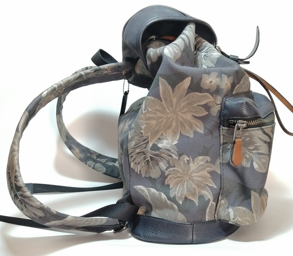 Coach Coated Canvas & Leather Navy Floral Backpack | Gently Used |