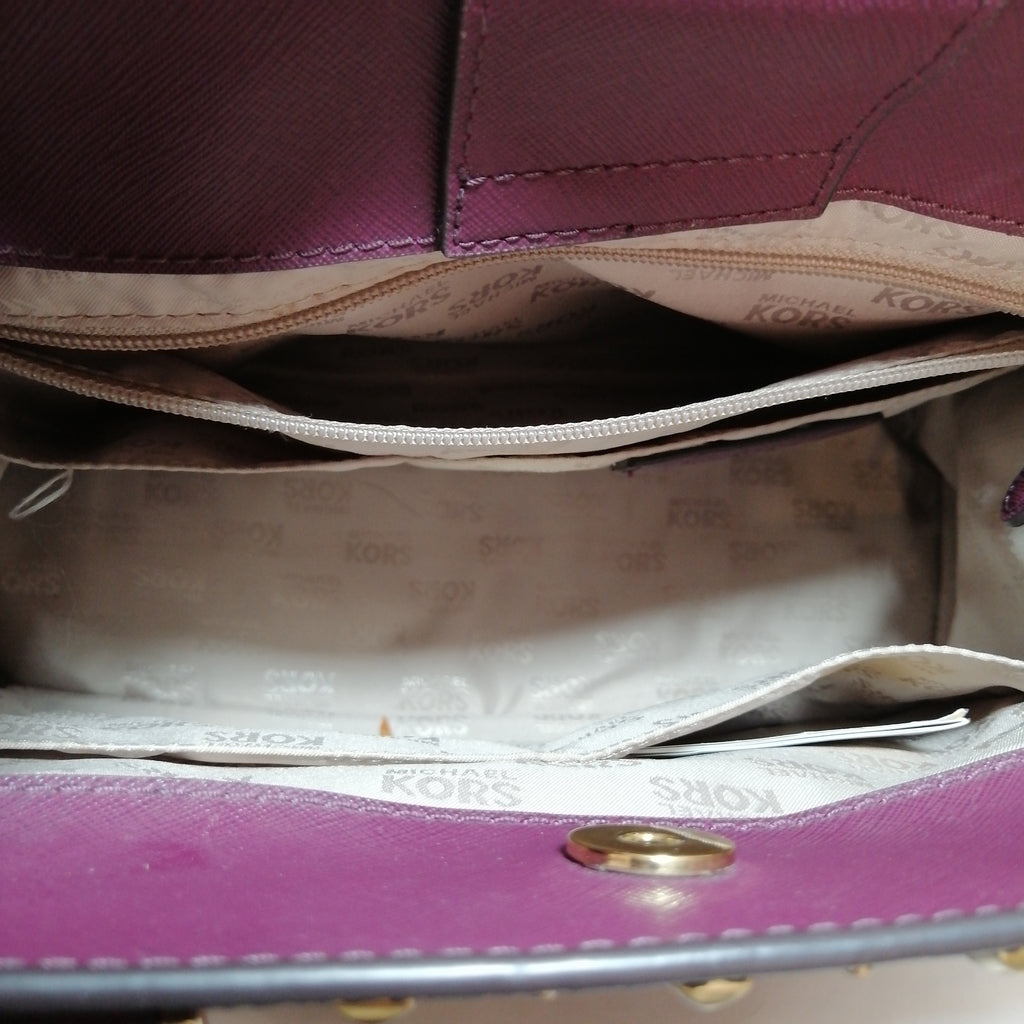 Michael Kors Monogram Maroon Studded Satchel | Gently Used |