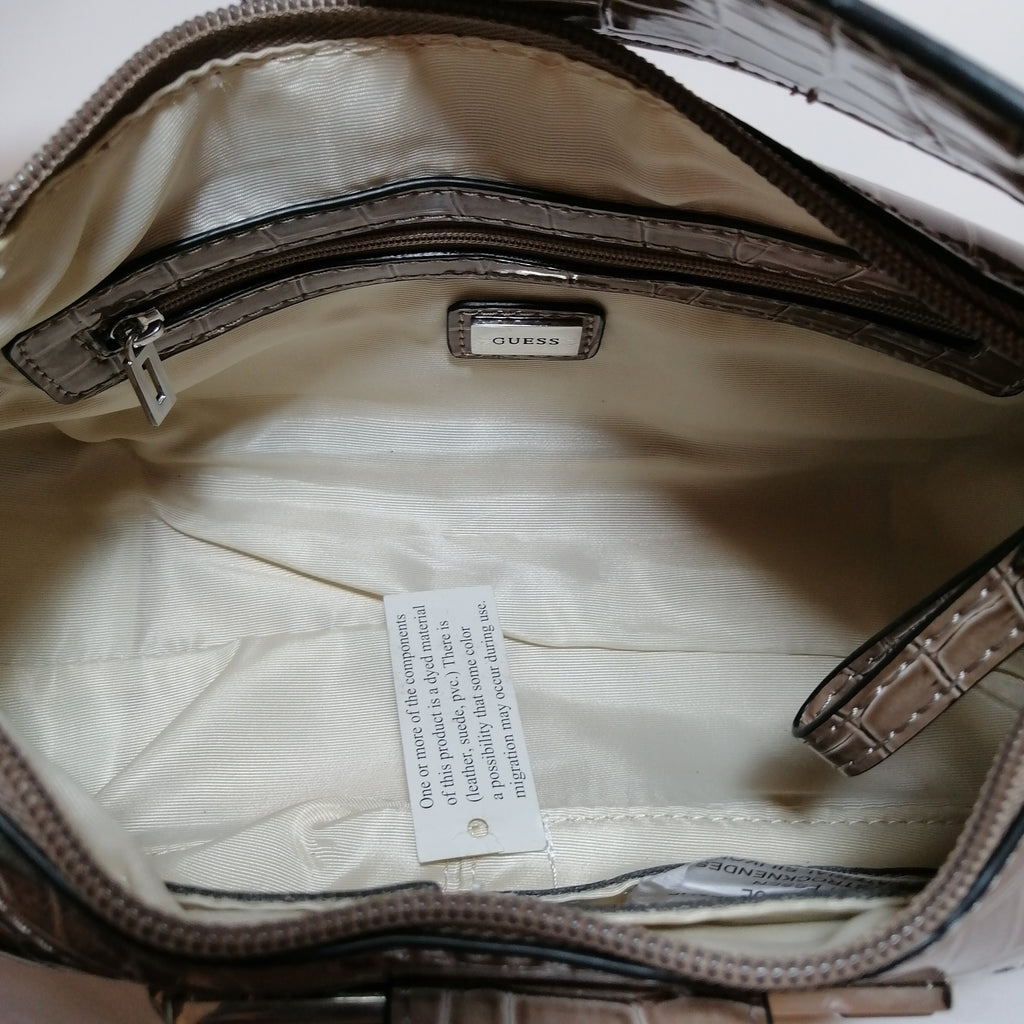 Guess Greige Croc Print Shoulder Bag | Brand New |