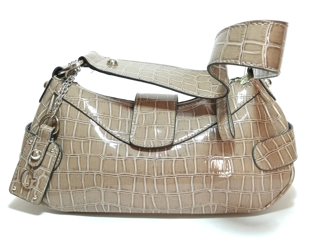 Guess Greige Croc Print Shoulder Bag | Brand New |