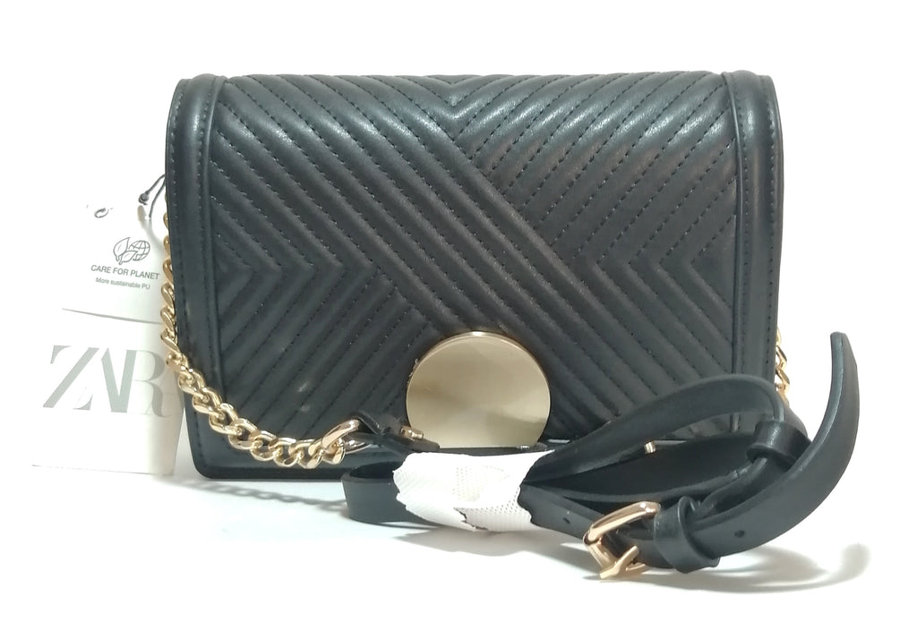 ZARA Black Textured Shoulder Bag | Brand New |
