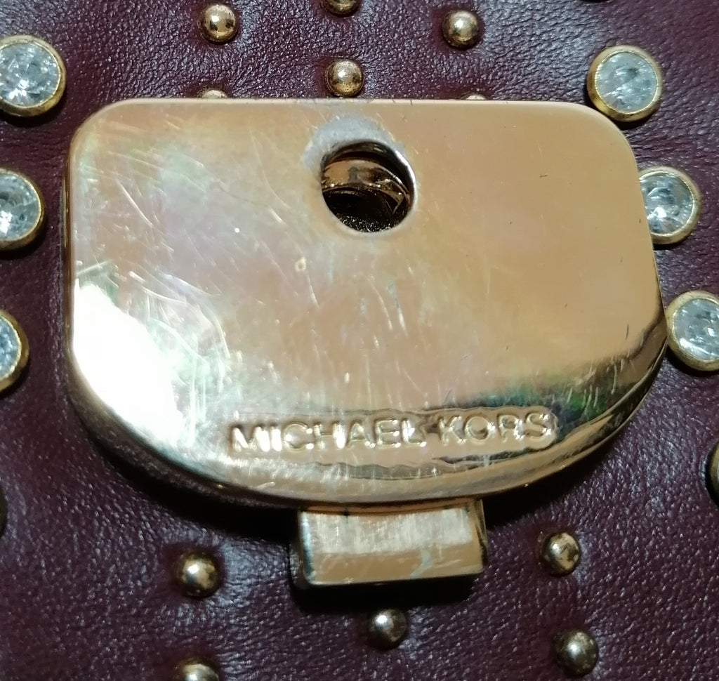 Michael Kors Maroon AVA Studded Small Satchel | Pre Loved |