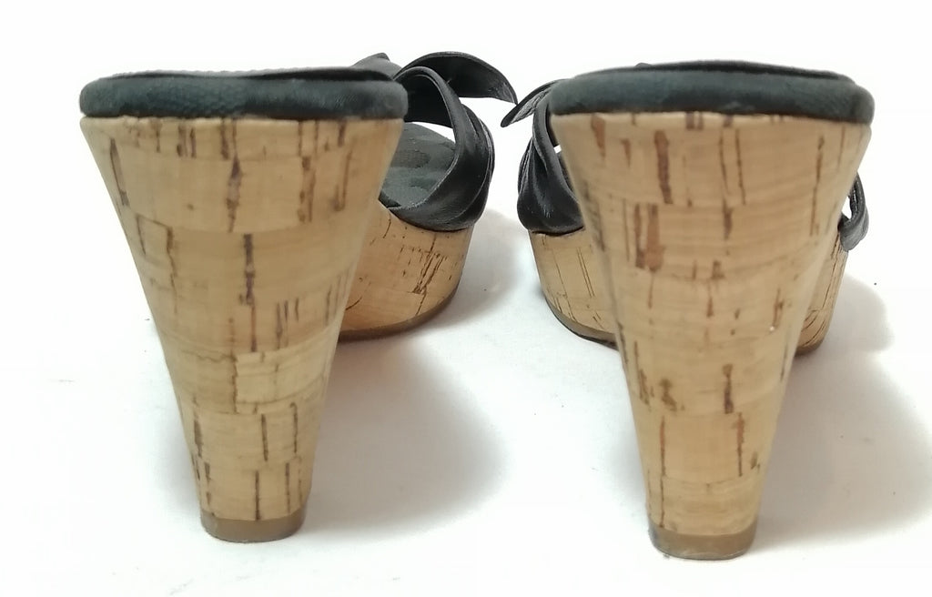 Coach 'Karen' Black Bow Cork Block Heel Wedges | Gently Used |