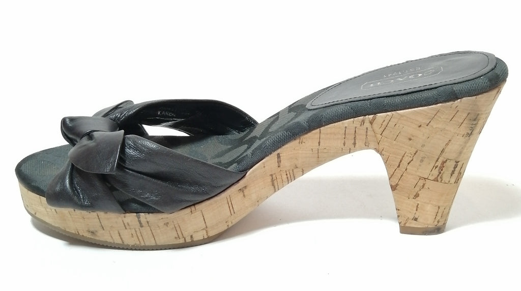 Coach 'Karen' Black Bow Cork Block Heel Wedges | Gently Used |