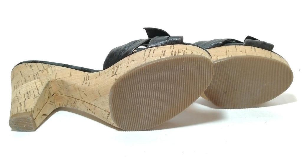 Coach 'Karen' Black Bow Cork Block Heel Wedges | Gently Used |