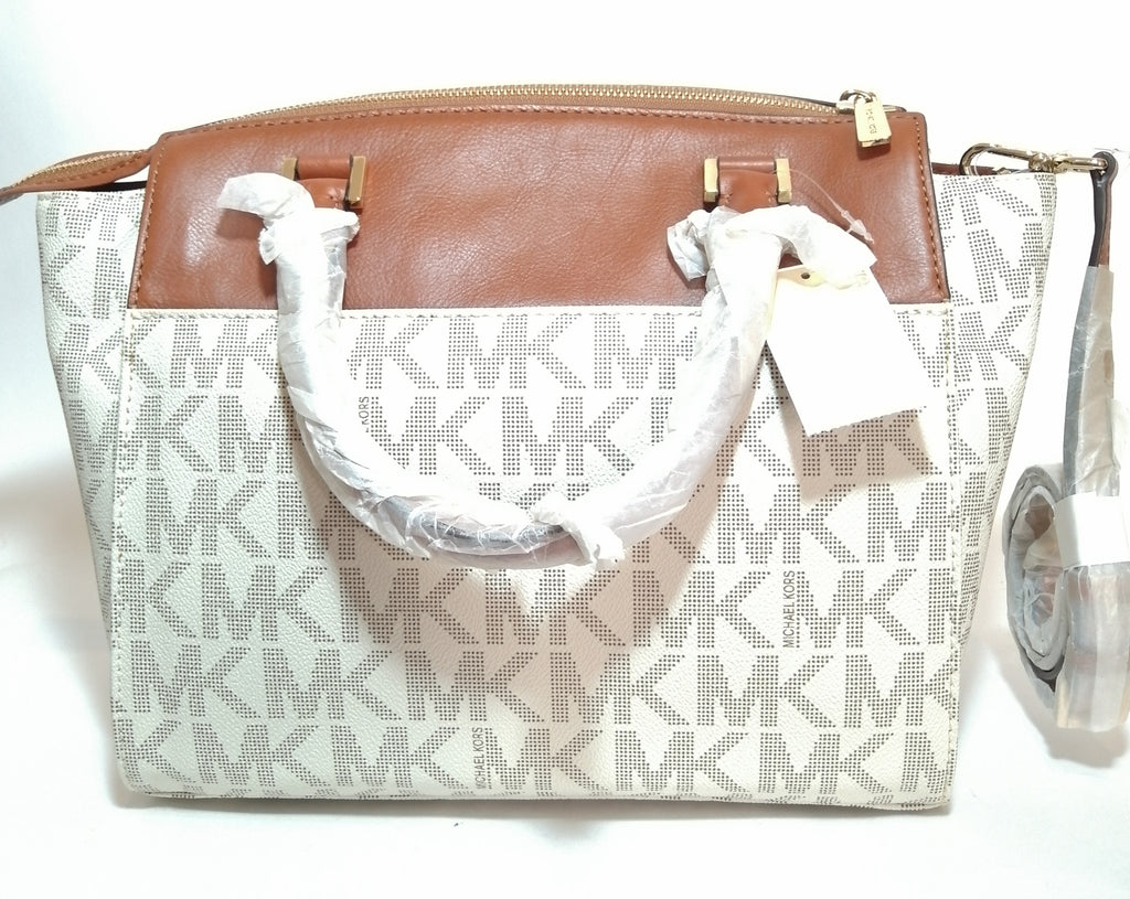 Michael Kors Large Hudson Vanilla Monogram Satchel | Brand New |