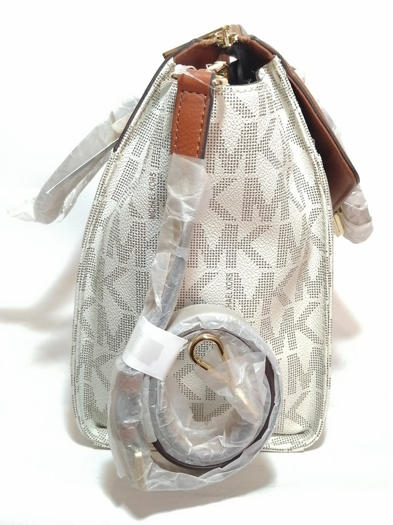 Michael Kors Large Hudson Vanilla Monogram Satchel | Brand New |
