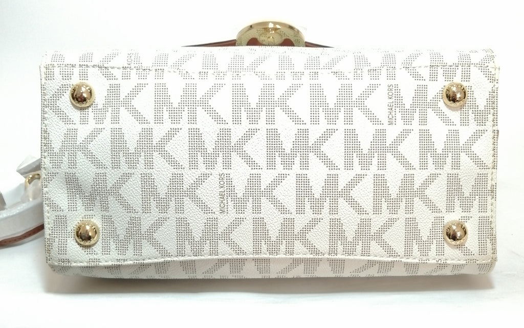 Michael Kors Large Hudson Vanilla Monogram Satchel | Brand New |