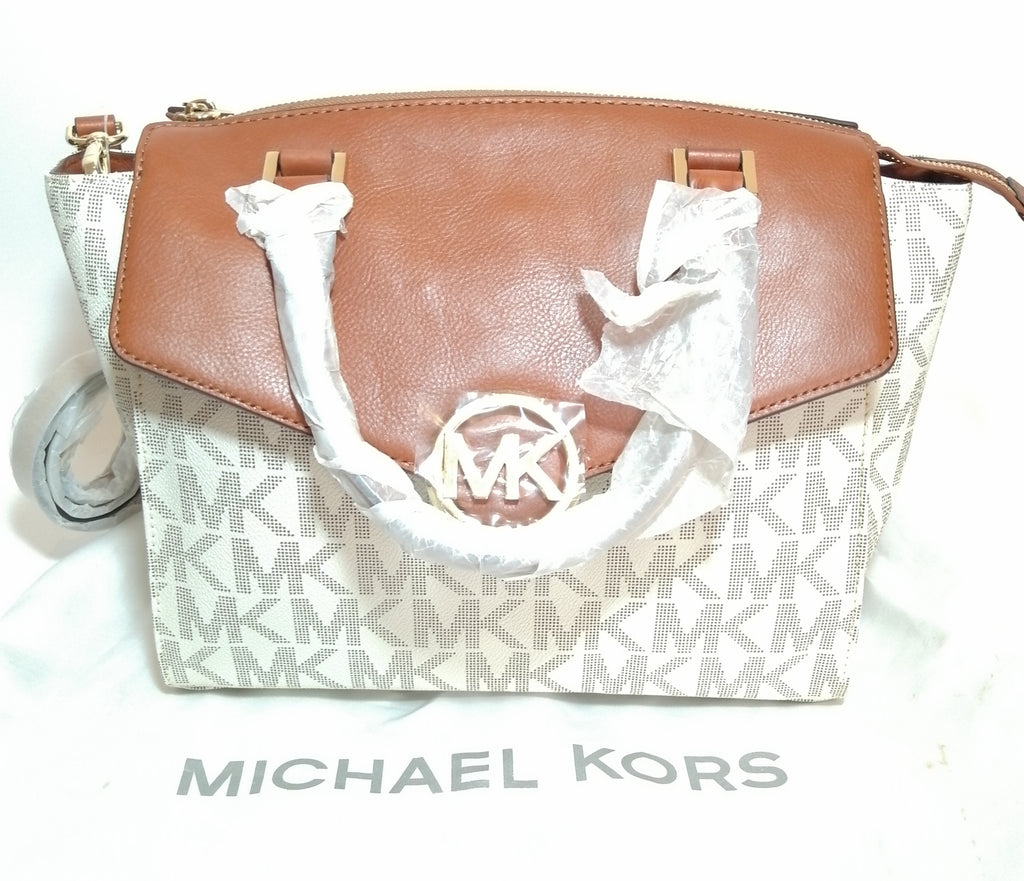 Michael Kors Large Hudson Vanilla Monogram Satchel | Brand New |