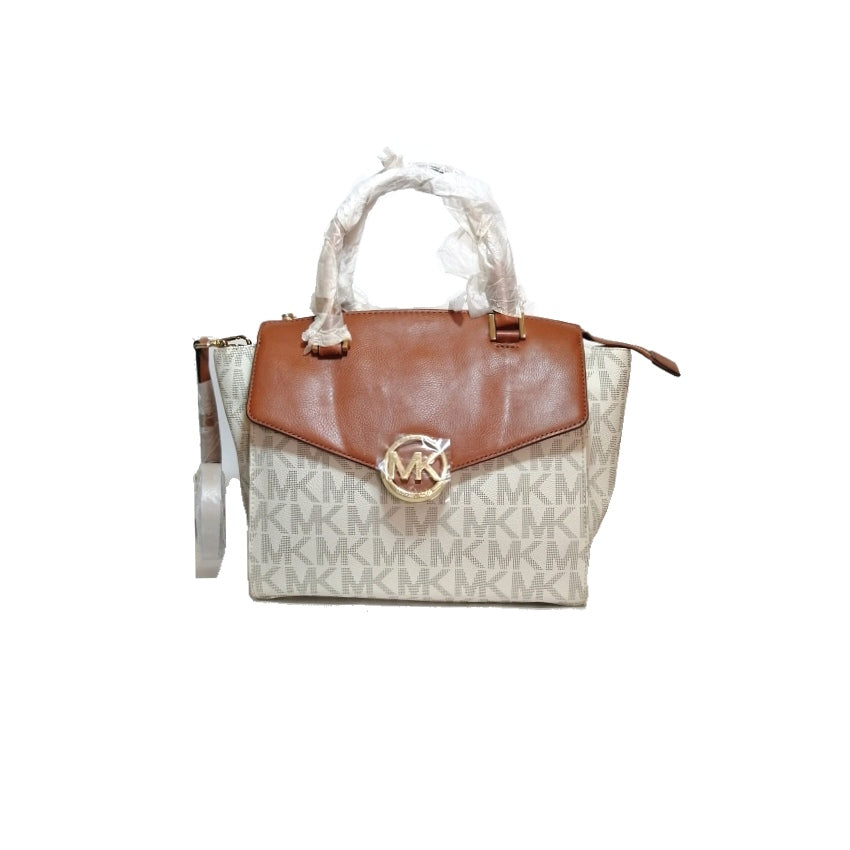 Michael Kors Large Hudson Vanilla Monogram Satchel | Brand New |