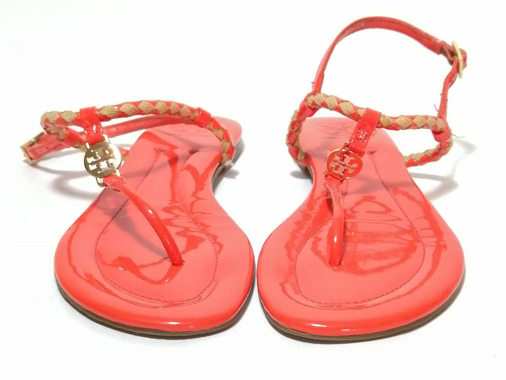 Tory Burch Orange Patent Leather & Jute Thong Sandals | Pre Loved |