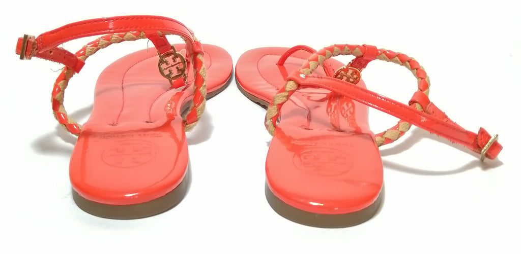 Tory Burch Orange Patent Leather & Jute Thong Sandals | Pre Loved |