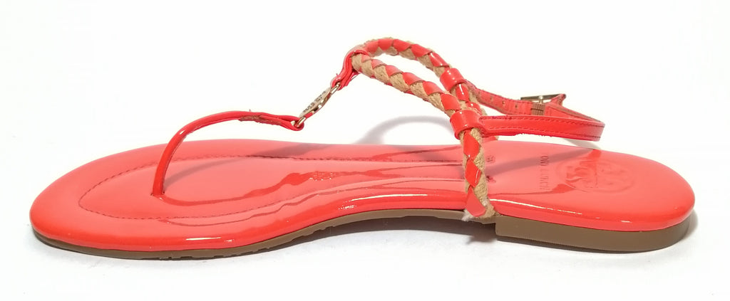 Tory Burch Orange Patent Leather & Jute Thong Sandals | Pre Loved |