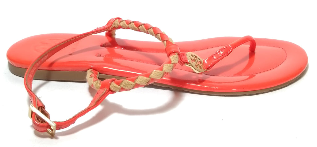 Tory Burch Orange Patent Leather & Jute Thong Sandals | Pre Loved |