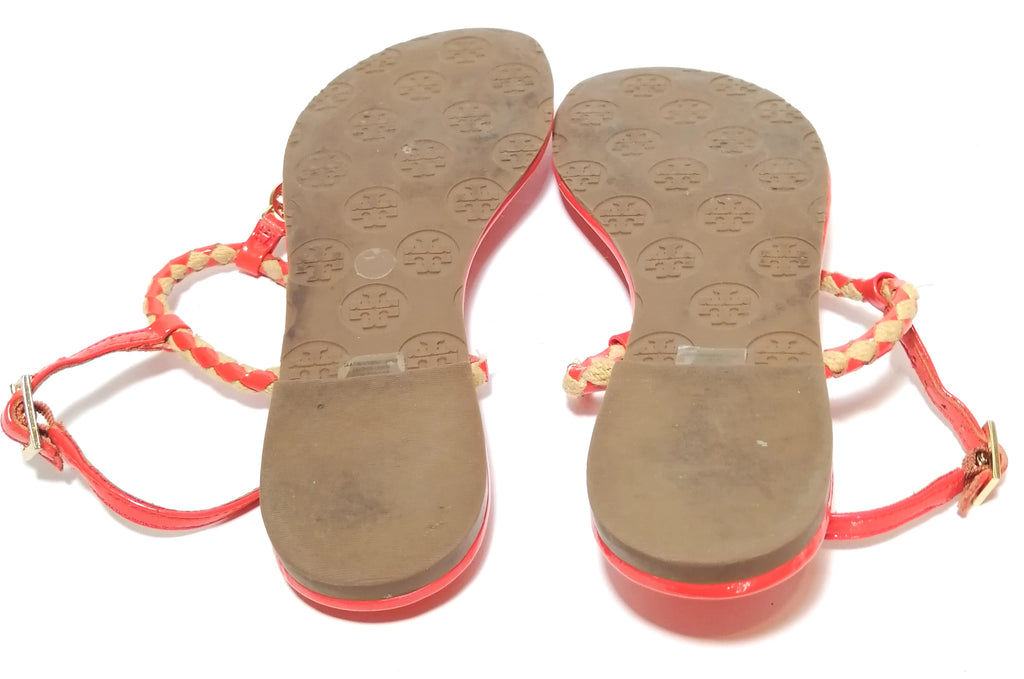 Tory Burch Orange Patent Leather & Jute Thong Sandals | Pre Loved |