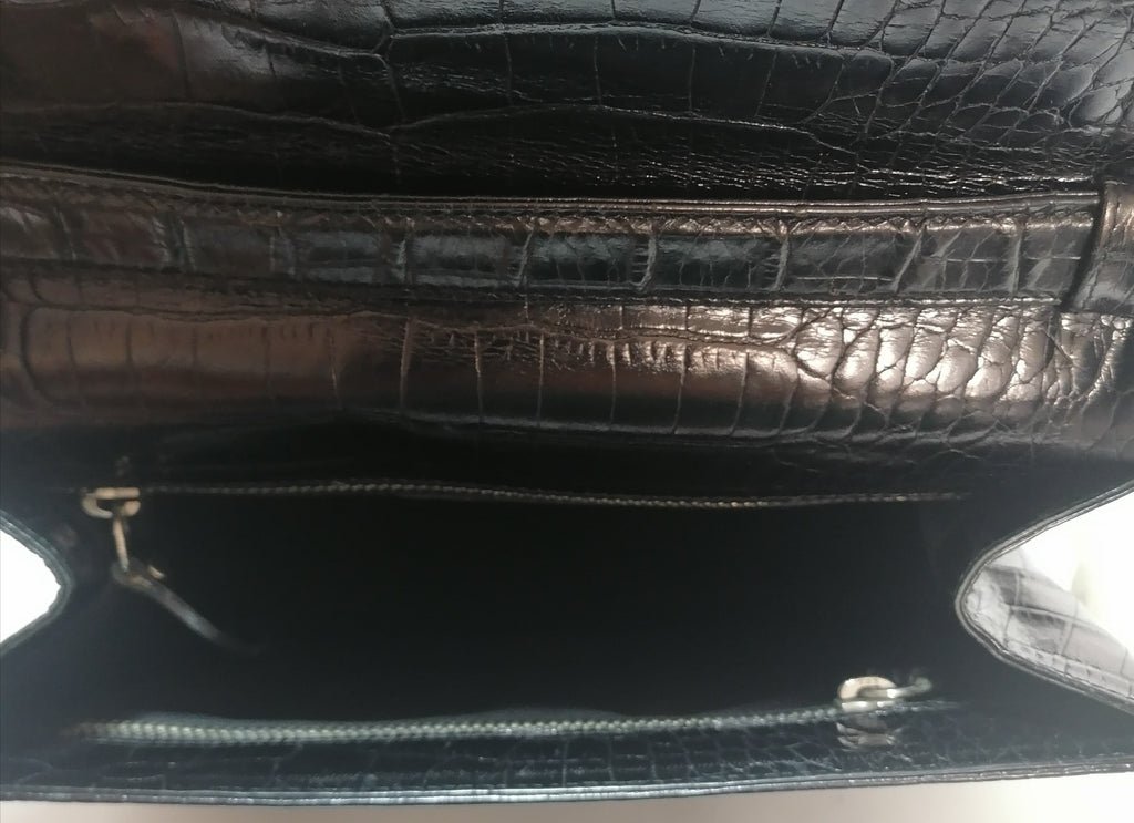 Ralph Lauren Black Croc Embossed Black Leather Shoulder Bag | Pre Loved |