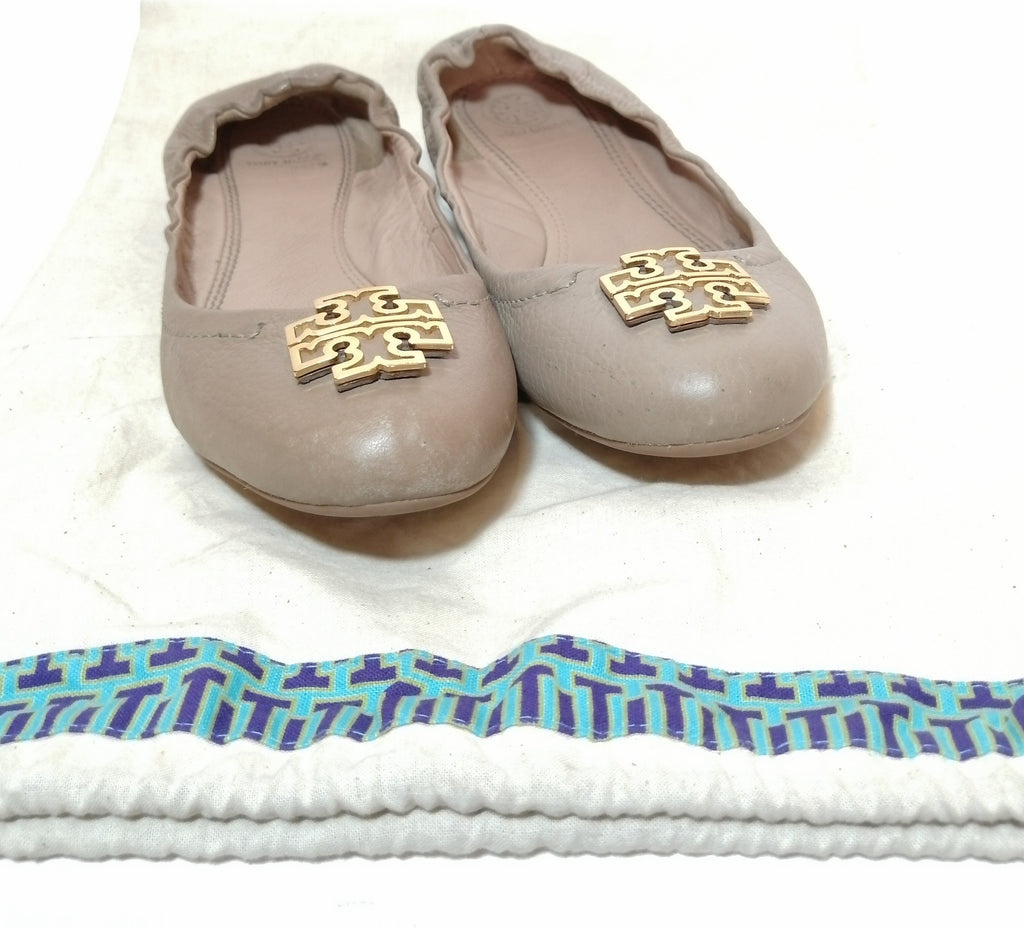 Tory Burch Grey Leather 'Melinda' Ballet Flats | Pre Loved |