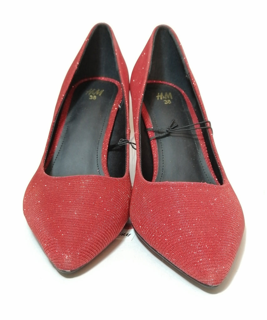 H&M Red Shimmery Pointed Pumps | Brand New |