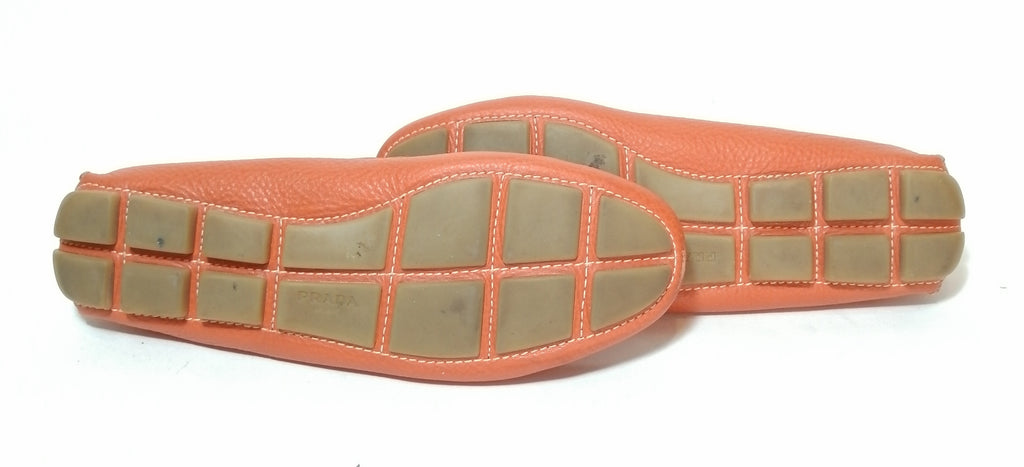 Prada Orange Pebbled Leather Moccasin Loafers | Pre Loved |
