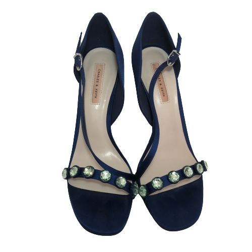 Charles & Keith Blue Rhinestone Heels | Pre Loved |
